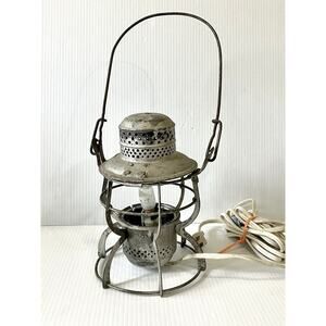 Antique Railroad Lantern Converted Electric 1925 Metal ARMSPEAR Hinged & Handle